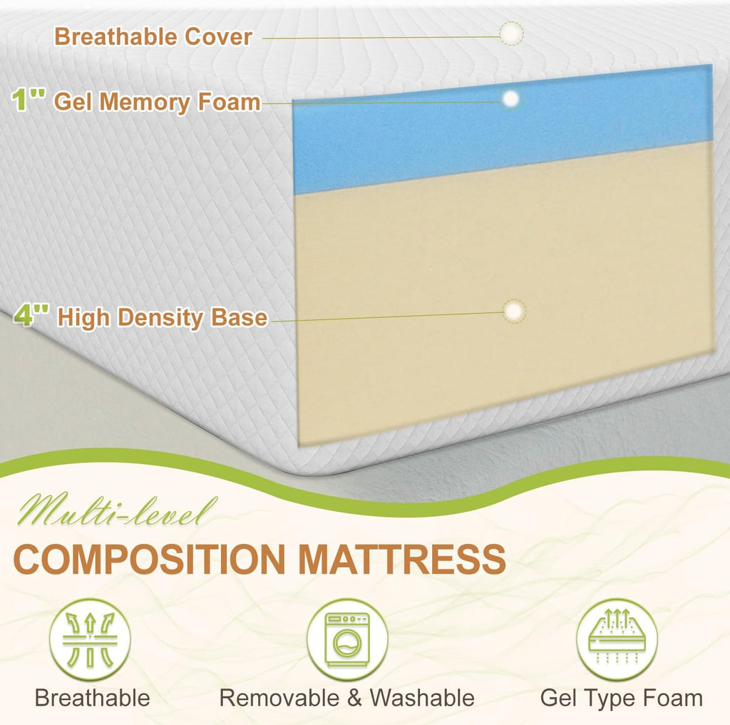 King Size Mattress, Gel Memory Foam, Pressure Relieving & Cooling, CertiPUR-US Certified, Bed-in-a-Box, 80'L x 76'W x 5'Th, White