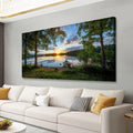 Tree Canvas Wall Art of a Sunrise Over a Forest Lake 28x57 inches Nature Inspired Painting Perfect for Wall Decoration in Living Room and Bedroom Trees and Landscape Picture Artwork Prints