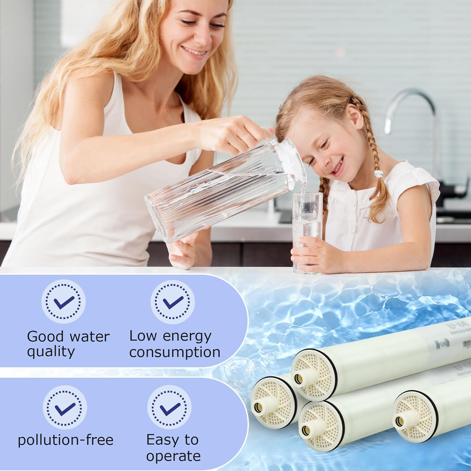 XLP-4040, XLP 4040 Membrane for Extreme Low Pressure Commercial Membrane, Salt Rejection 99%, 2300GPD, TDS≤1000ppm, 4040 XLP Membrane Good for Municipal Tap Water/Low-TDS Groundwater