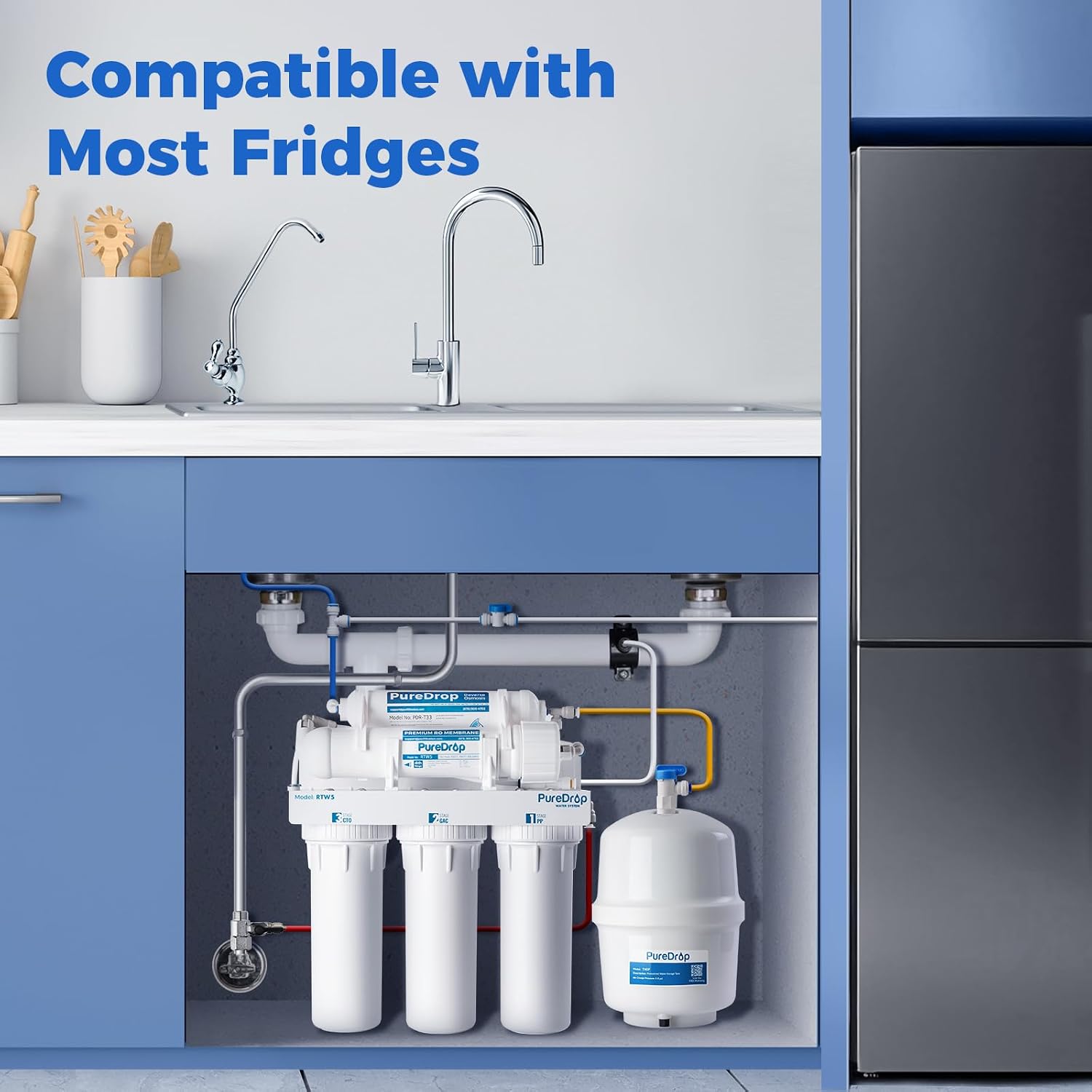 PureDrop RTW5 SGS-Tested 5 Stage Reverse Osmosis Water Filter System with Innovative Top-Mounted Faucet Design, TDS Reduction 50 GPD Under Sink RO Water Filtration Plus Extra 3 Filters