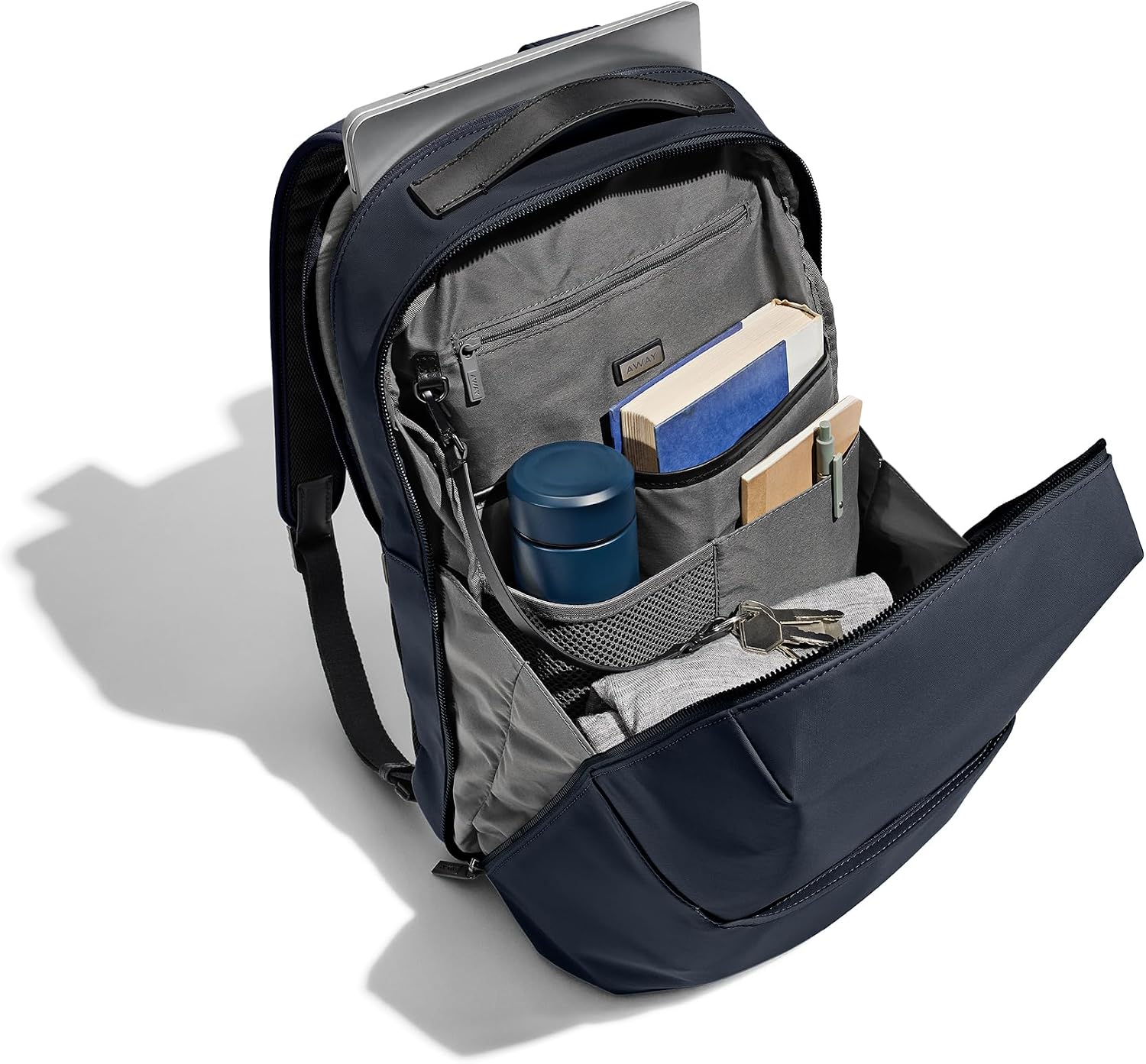 Away The Everywhere Zip Backpack - Personal Item Airline Approved Backpack with 16' Padded Laptop Sleeve, Water Bottle Pocket, Interior and Exterior Pockets - Fits Up to 16-Inch Laptops - Navy Blue
