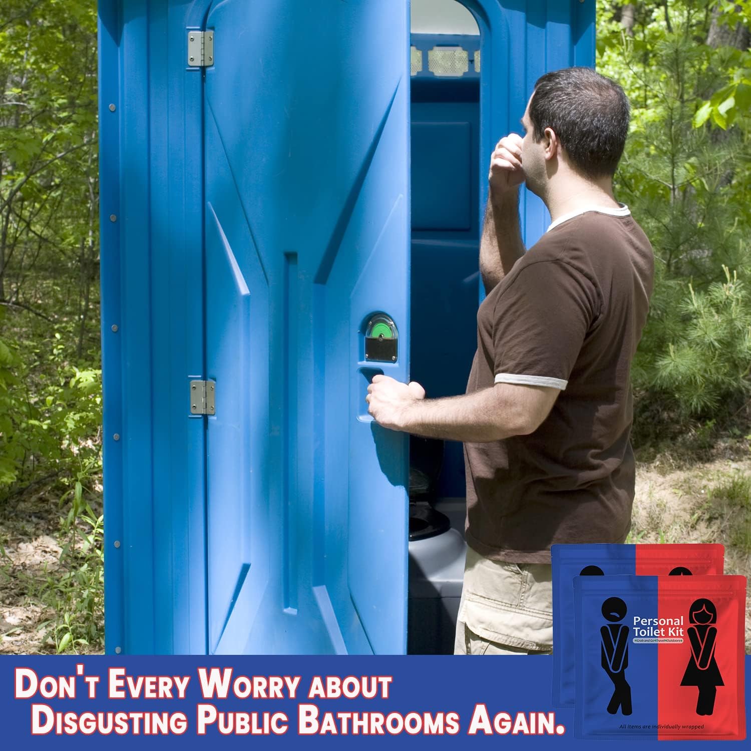 Public Restroom Kit: Pack of On-The-Go Bathroom Kits with Toilet Paper for Travel - Public Toilet Survival Kit Including Gloves, Wipes, Seat Covers in Zip Top Bag