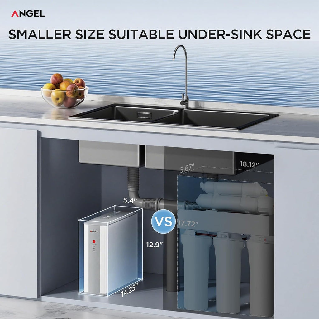 ANGEL Reverse Osmosis Water Filter, 7 Stage Under Sink Water Filtration System, 3-Year Long-Lasting RO Filter, 2:1 Pure to Drain, Reduces PFAS/PFOS, Fluoride, Chlorine, Bad Taste & Odor, Lead-Free