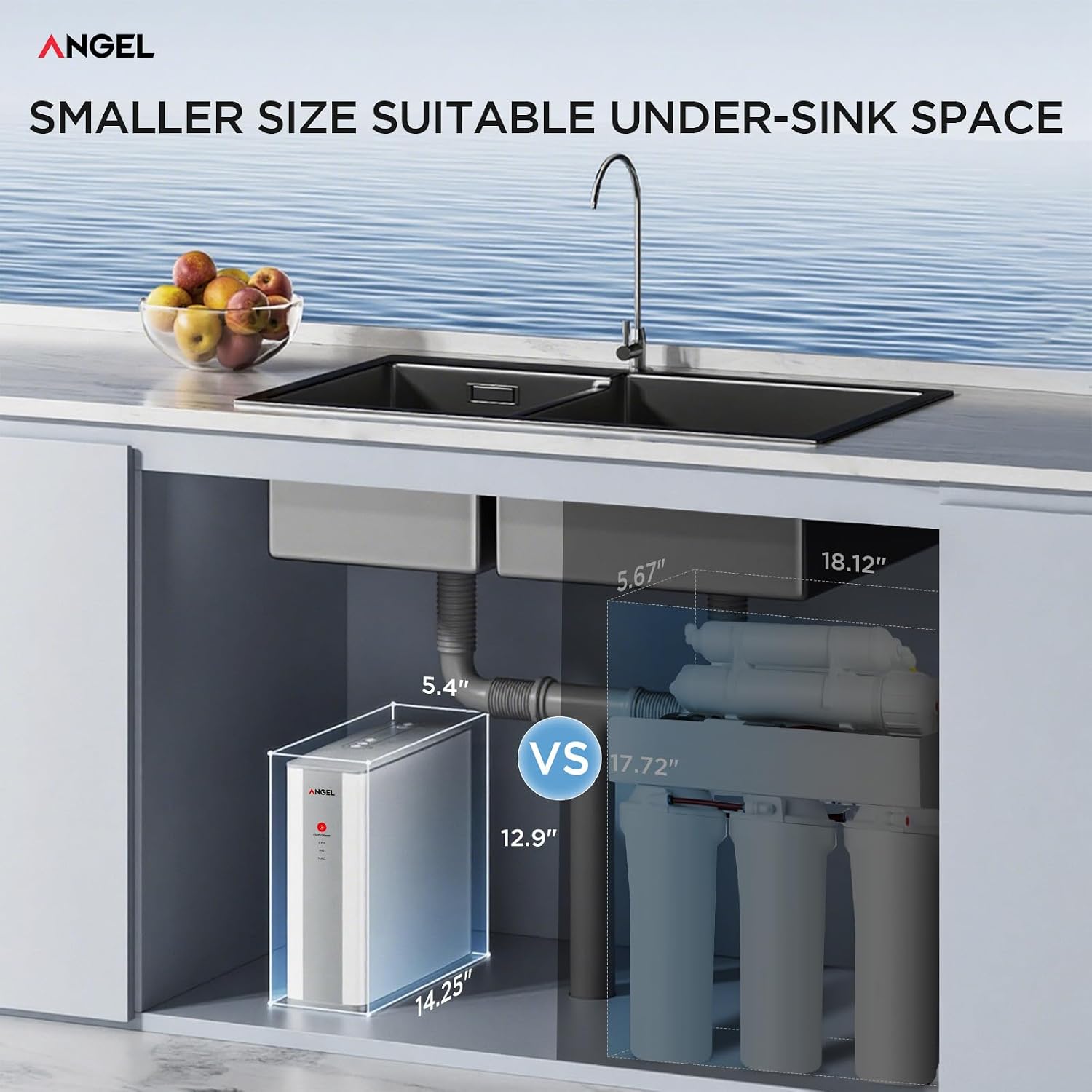ANGEL Reverse Osmosis Water Filter, 7 Stage Under Sink Water Filtration System, 3-Year Long-Lasting RO Filter, 2:1 Pure to Drain, Reduces PFAS/PFOS, Fluoride, Chlorine, Bad Taste & Odor, Lead-Free