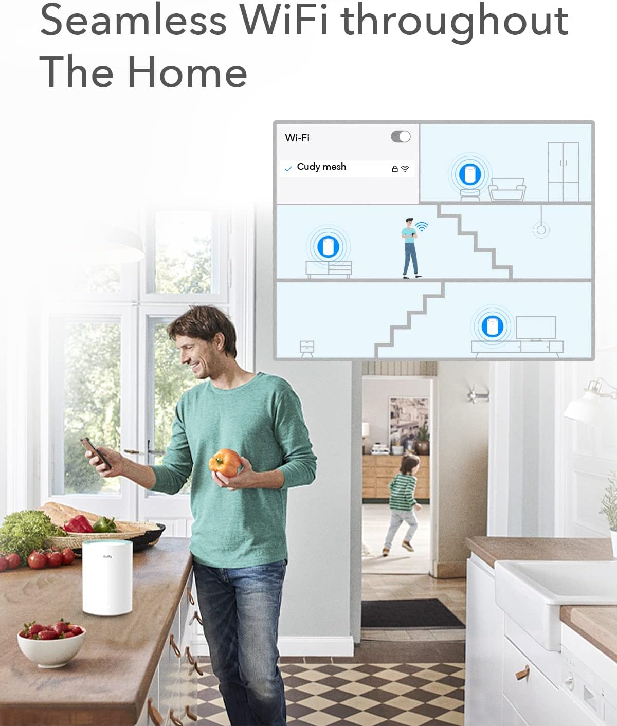 Cudy M1300 3-Pack AC1200 Gigabit Whole Mesh WiFi System, Dual Band, WiFi Extender, High Gain Antennas, VPN, Cloudflare, Connect Up to 150 Devices