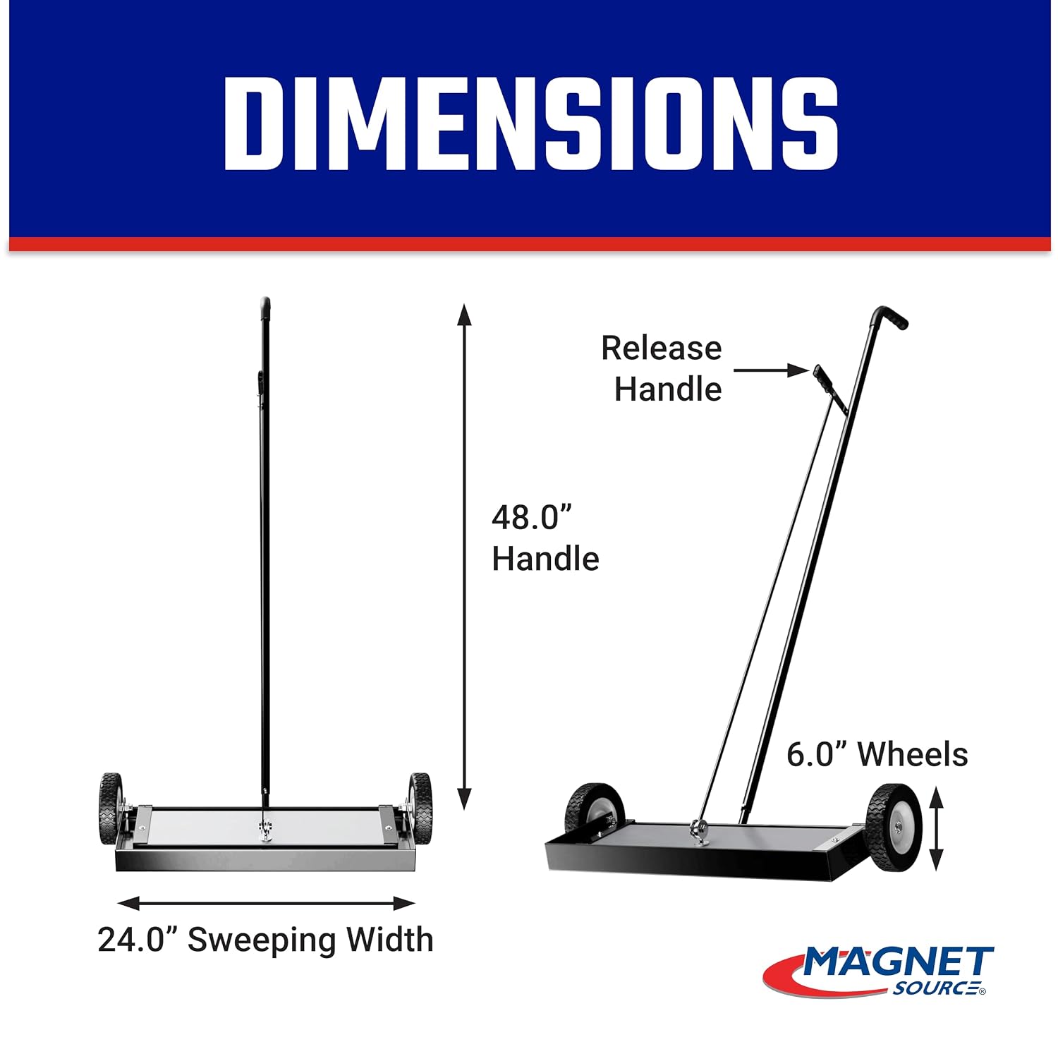 Master Magnetics Heavy Duty Magnetic Sweeper - Heavy Duty Push-Type with Release, 24' Sweeping Width, MFSM24RX