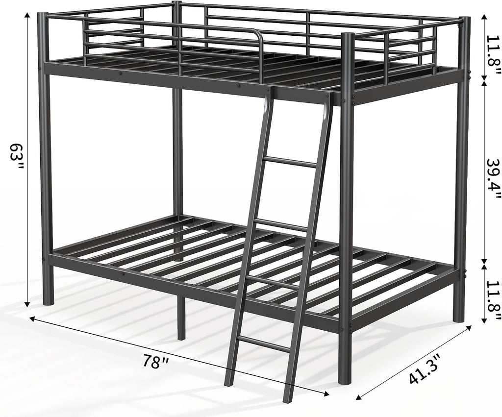 SDHYL Twin Over Twin Bunk Bed with Stairs, Heavy Duty Metal Bunk Beds for Teens Adults, Space Saving Design, No Box Spring Needed, Furniture for Bedroom, Black