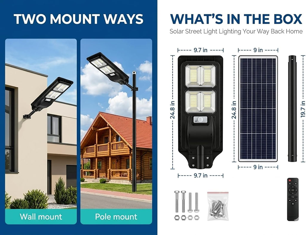 LANGY 2 Pack Solar Street Light 180000Lumens,240 LED Street Lamp with Light Control&PIR Motion Sensor, Dusk to Dawn LED Security Light Solar Flood Light for Square,Yard,Basketball Court