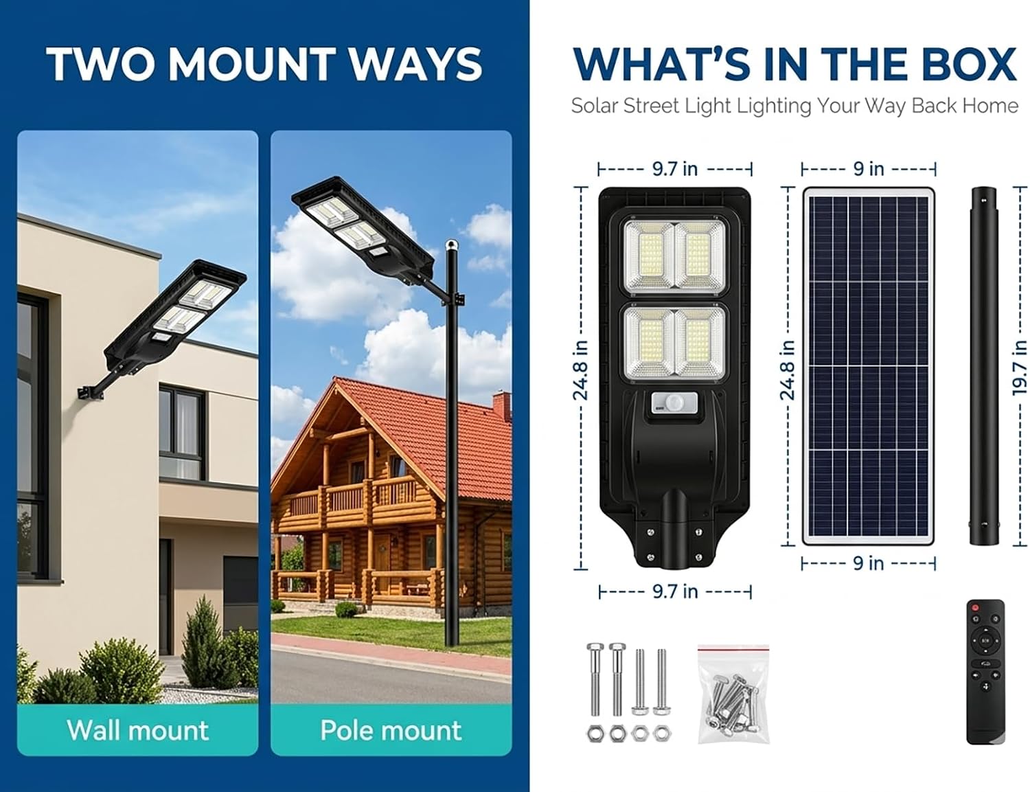 LANGY 2 Pack Solar Street Light 180000Lumens,240 LED Street Lamp with Light Control&PIR Motion Sensor, Dusk to Dawn LED Security Light Solar Flood Light for Square,Yard,Basketball Court