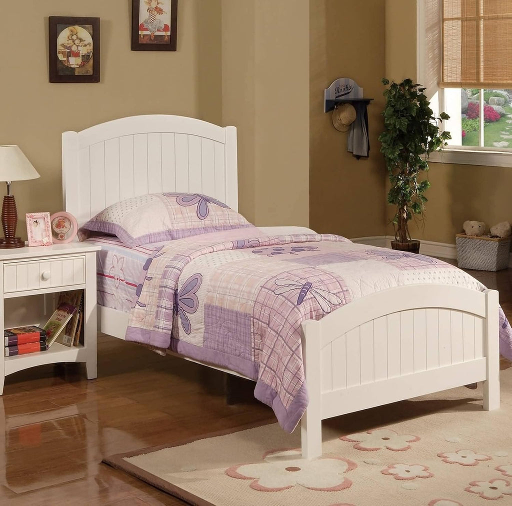 Bed Twin Frame | White Color Twin Size Bed Youth Bedroom Furniture Vertical Lines Carved Headboard Plywood