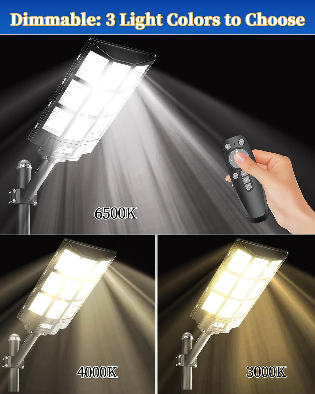 Ofuray Solar Street Lights Outdoor,Solar Security Flood Lights Parking Lot Lights Commercial Dusk to Dawn, 6500k Waterproof Led with Remote Control Motion for Street,Court,Barn (Of-7200W 600000Lm)