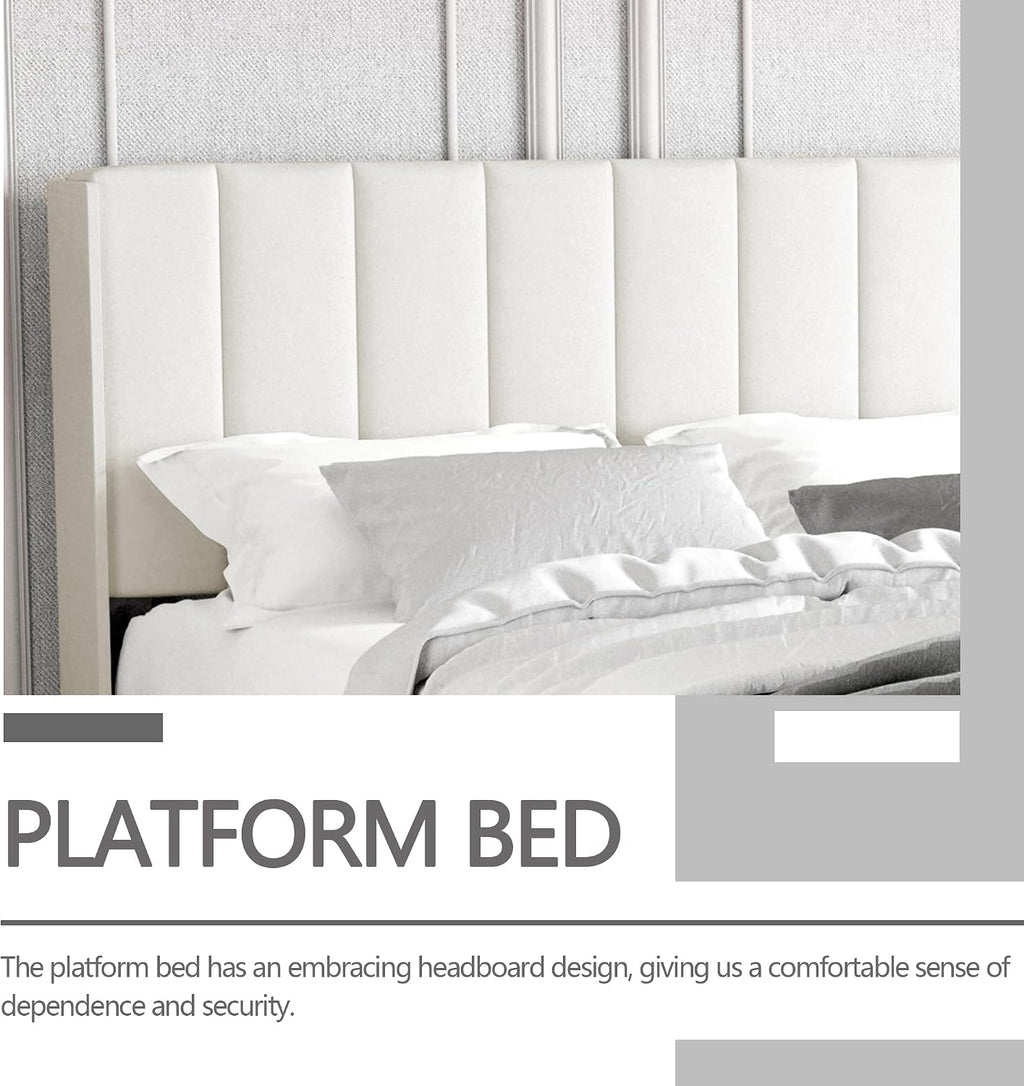 Twin Size Bed Frame with Headboard, Modern Upholstered Velvet Platform Bed, Heavy Duty Wooden Slats Support, No Box Spring Needed, Noise-Free & Easy Assembly, Beige