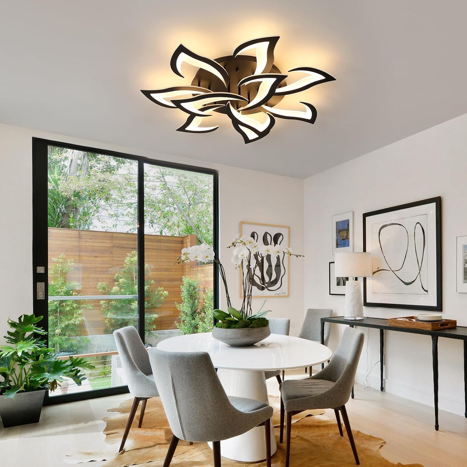 Goeco Dimmable Ceiling Light, Black Flower Ceiling Light Fixture with Remote Control and App, Modern LED Acrylic Close to Ceiling Light for Living Room, Bedroom, Kitchen, CCT: 3000K-6500K