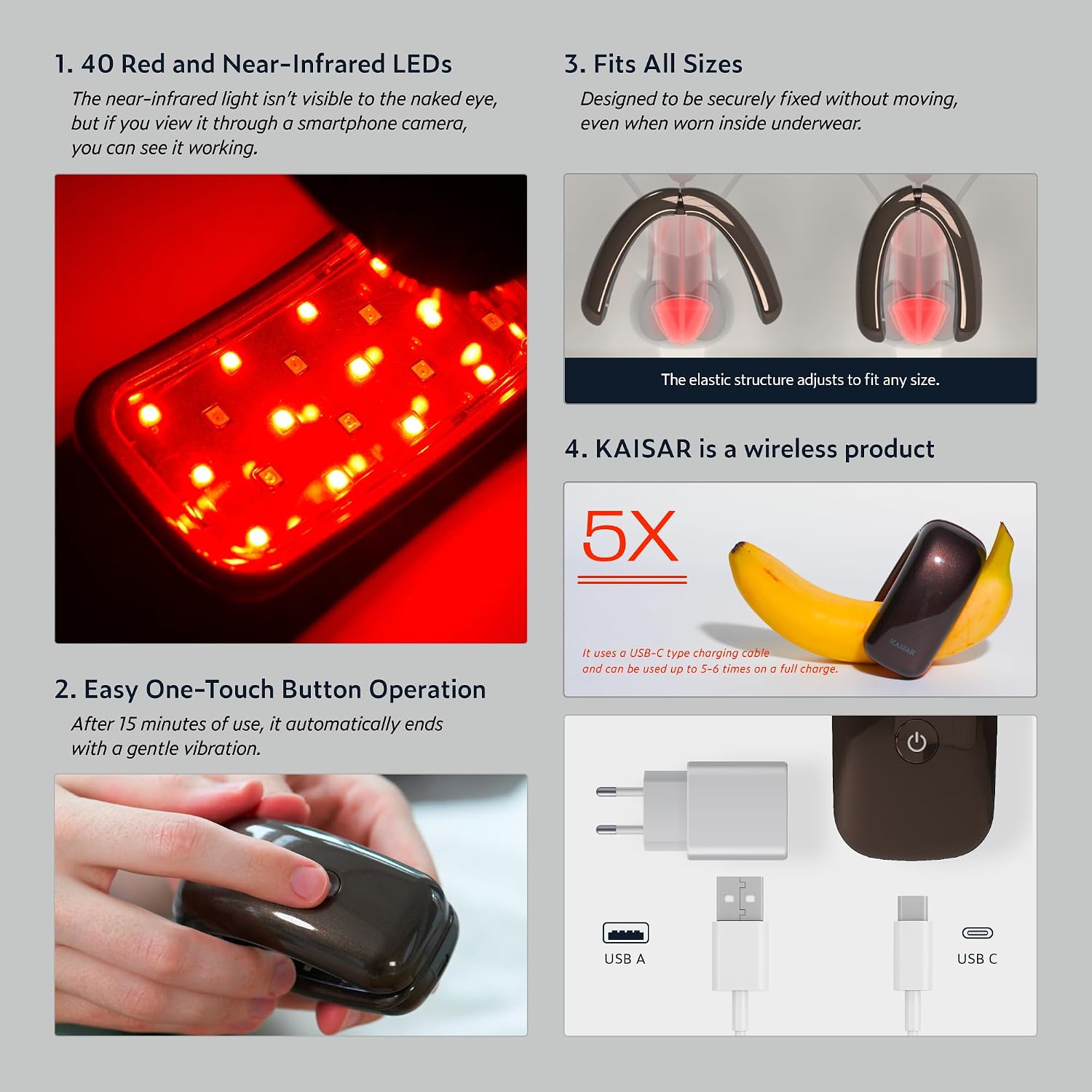 KAISAR Portable Wireless Infrared & Red Light Therapy Device for Male Urinary Care