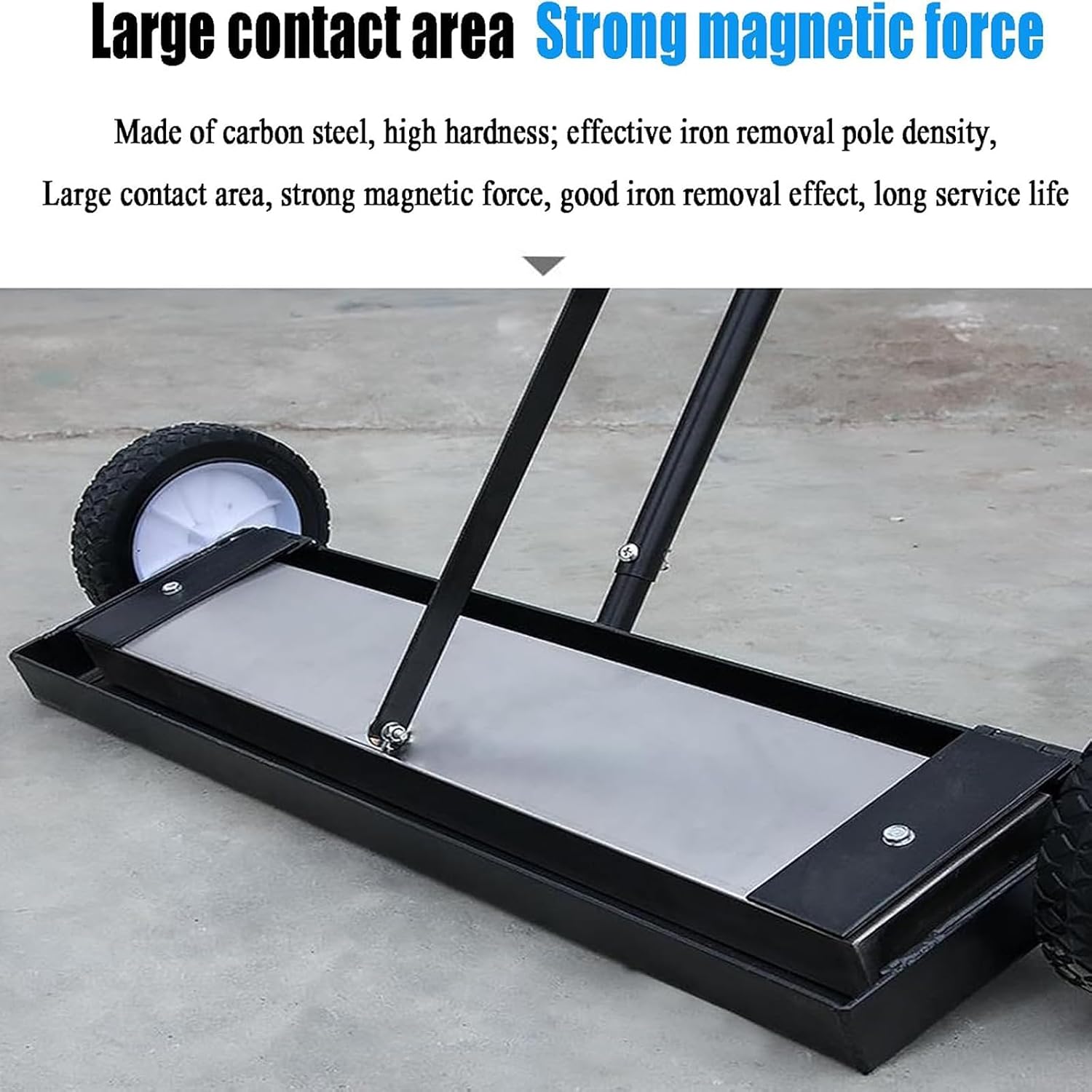 25.7' Rolling Magnetic Sweeper with Wheels, Large Magnet Pickup Lawn Sweeper, 180° No Blind Spots Pick Up, with Telescoping Handle, Can Release Metal Materials, Easy Cleanup of Workshop Garage Yard