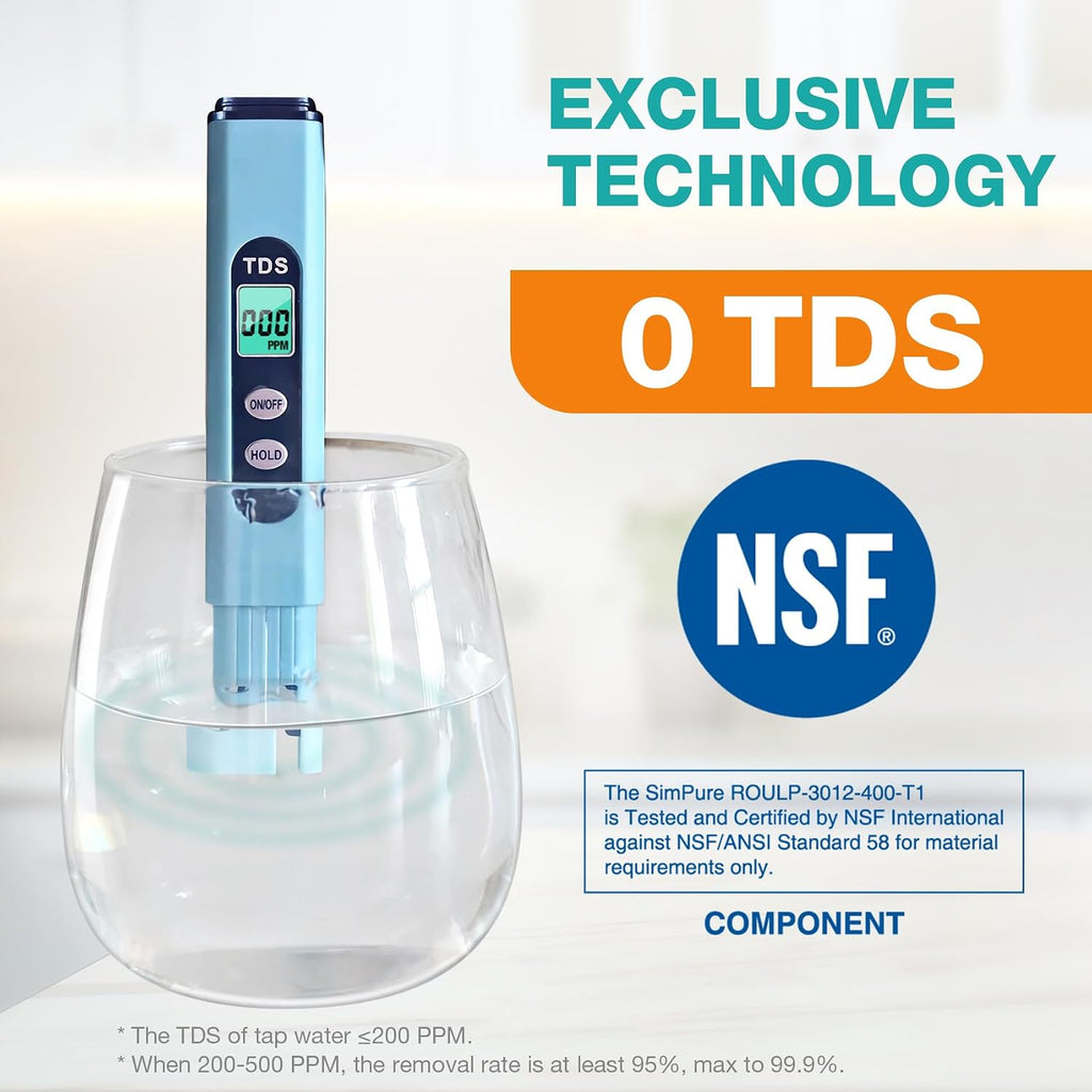 SimPure T1-400UV Tankless Reverse Osmosis System with UV, NSF/ANSI 58 Certified, Under Sink RO Water Filter System 400 GPD, 8 Stage Filtration Near 0 TDS, Built-in Pump, BPA Free, 1.5:1 Pure to Drain