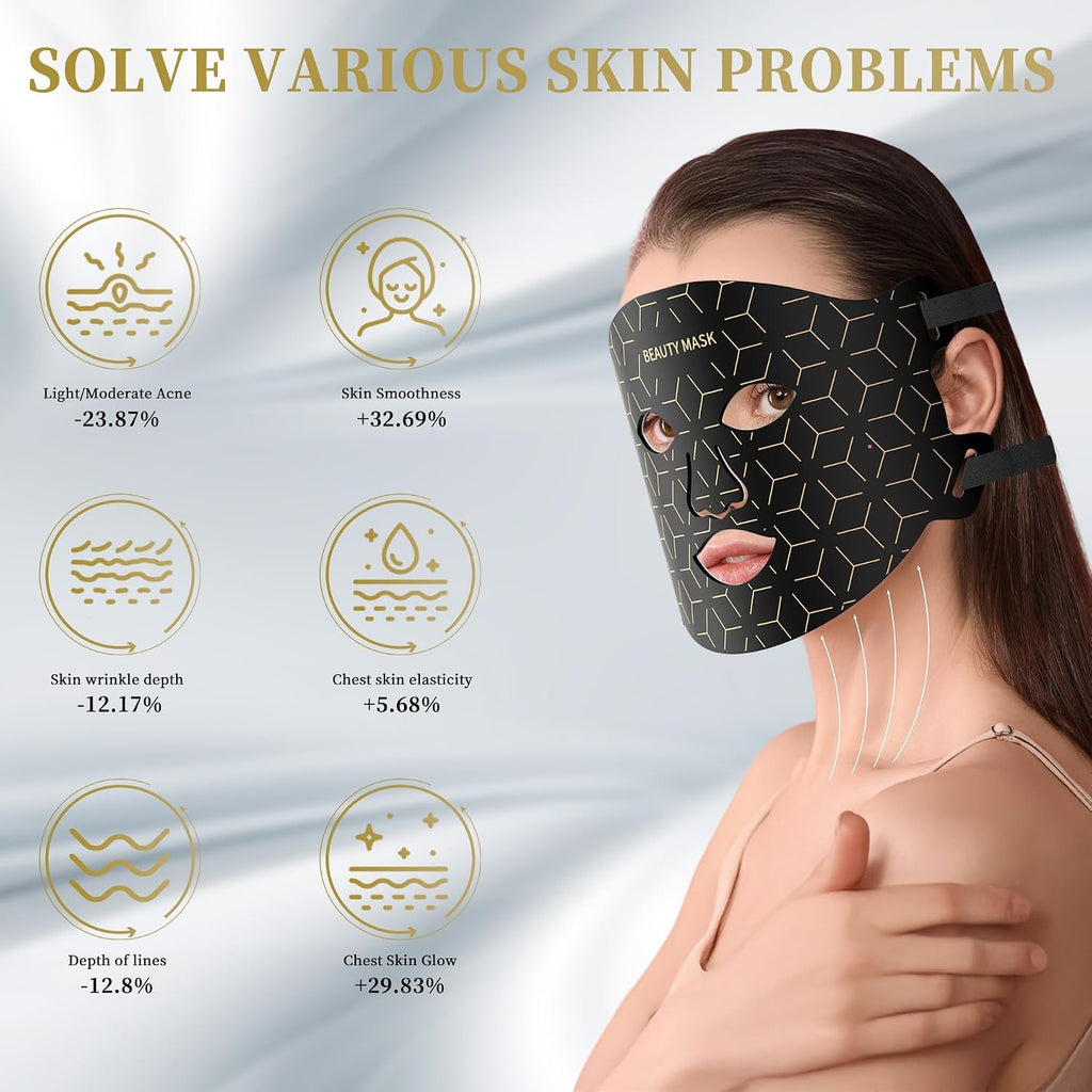 FDA-Cleared Red Light Therapy for Face & Neck, Rechargeable 7-in-1 LED with 850nm & 660nm NIR, Hands-Free Silicone for Anti-Aging, Wrinkle Reduction & Sensitive Skin During Yoga or Work