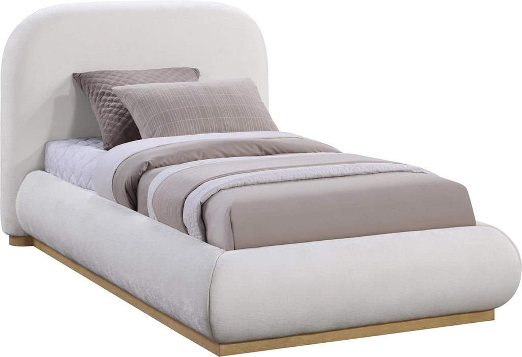Meridian Furniture B1211Cream-T Vaughn Collection Modern | Contemporary Twin Bed with Soft Cream Chenille Fabric, Natural Finish Solid Wood Base, 52.75' W x 87.75' D x 44.5' H, Cream, Twin
