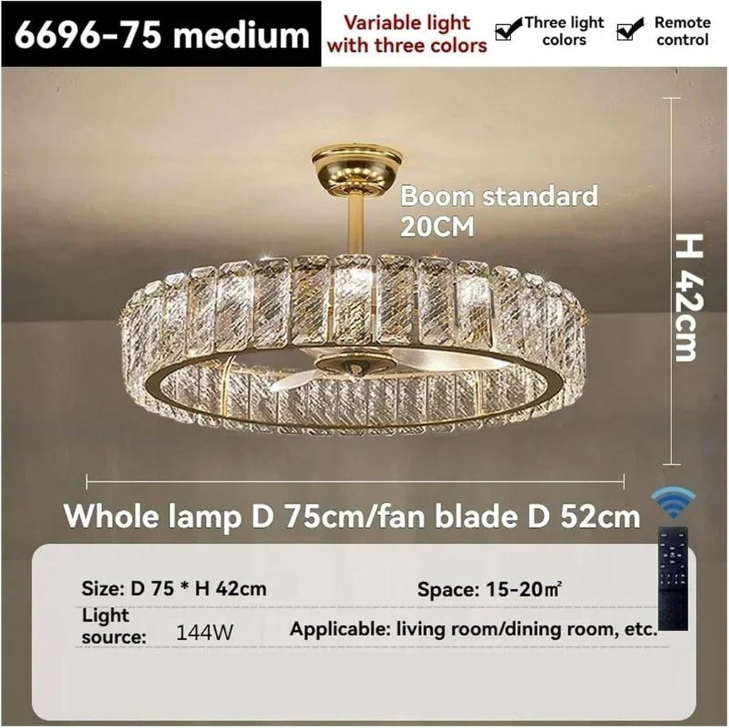Chandelier, Modern Living Room Chandeliers K9 Crystal Dimmable Ceiling Fan Lamp Nordic Silent Light Fixtures Lighting Luminarias(Medium) ()