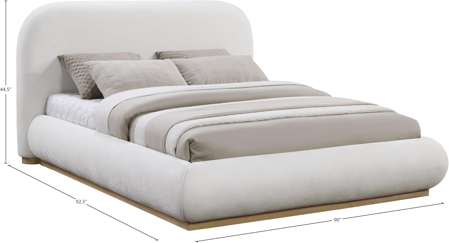 Meridian Furniture B1211Cream-K Vaughn Collection Modern | Contemporary King Bed with Soft Cream Chenille Fabric, Natural Finish Solid Wood Base, 90' W x 93' D x 44.5' H, Cream, King