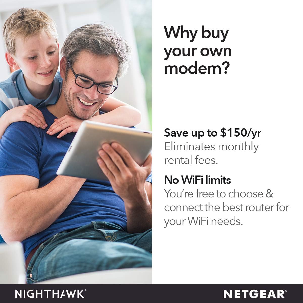 NETGEAR Nighthawk Cable Modem with Voice (CM1150V) - Certified for Xfinity by Comcast Internet & Voice Plans Up to 800Mbps | 2 Phone Lines | 4 x 1G Ethernet Ports | DOCSIS 3.1