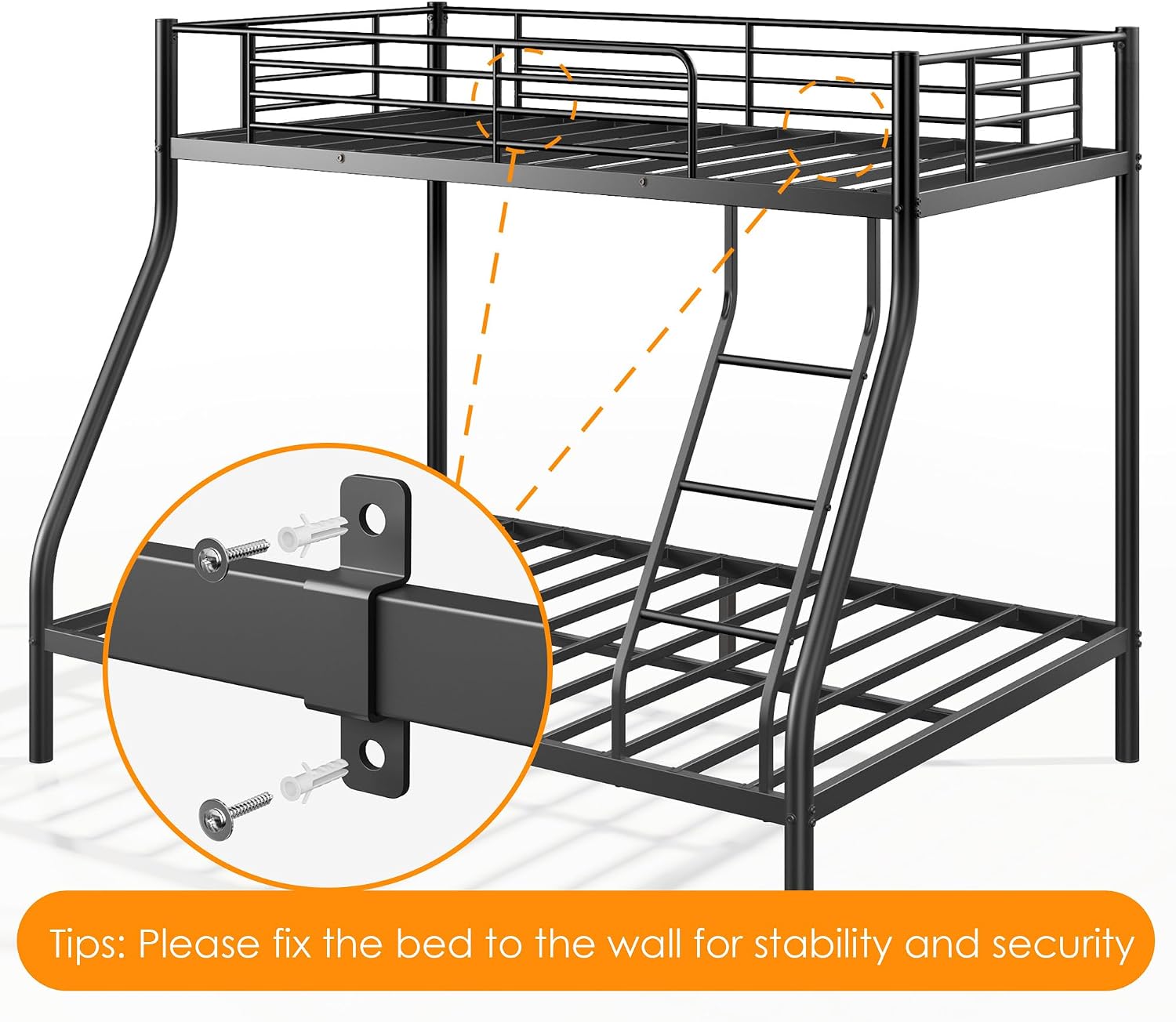 SDHYL Twin Over Full Bunk Bed, Heavy Duty Metal Frame for Adults, Space-Saving for Dorm, Apartment & Small Room, Black, No Box Spring Needed