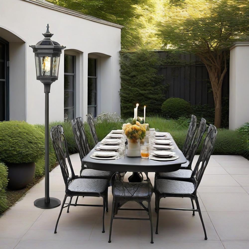 Darkaway Solar Post Light Outside Floor Lamp with Remote Control, Waterproof Outdoor Solar Lighting with Water Ripple Glass Shade for Lawn Pool Garden