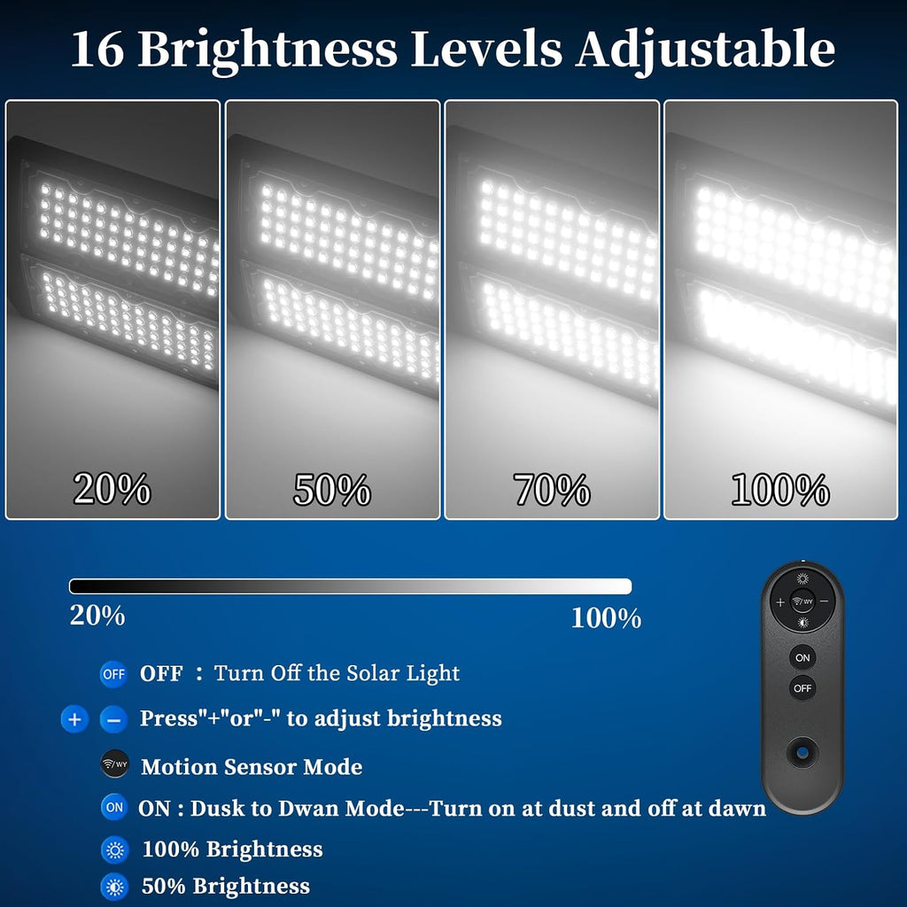 Ofuray Of-10600w Solar Street Lights Outdoor,750000lm Solar Security Flood Lights Parking Lot Commercial with Motion Sensor, 6500k IP67 Street Dusk to Dawn with Remote Control for Street,Park,Barn