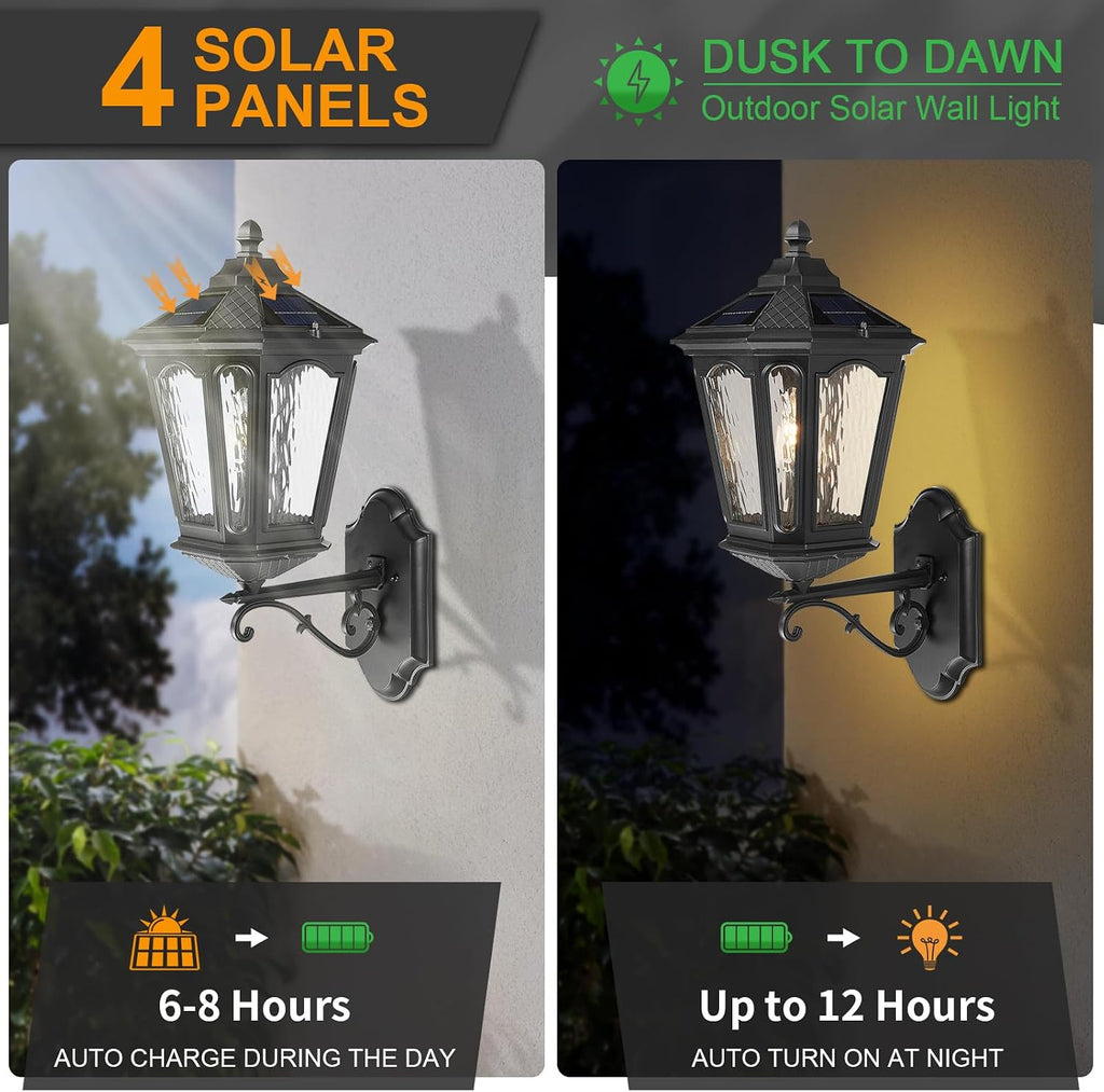 25'' Large Solar Wall Light Outdoor with Remote Control, LED Dusk to Dawn 3 Lighting Modes Solar Exterior Wall Lantern Outside Sconce Lights for Patio Doorway Porch Walkway