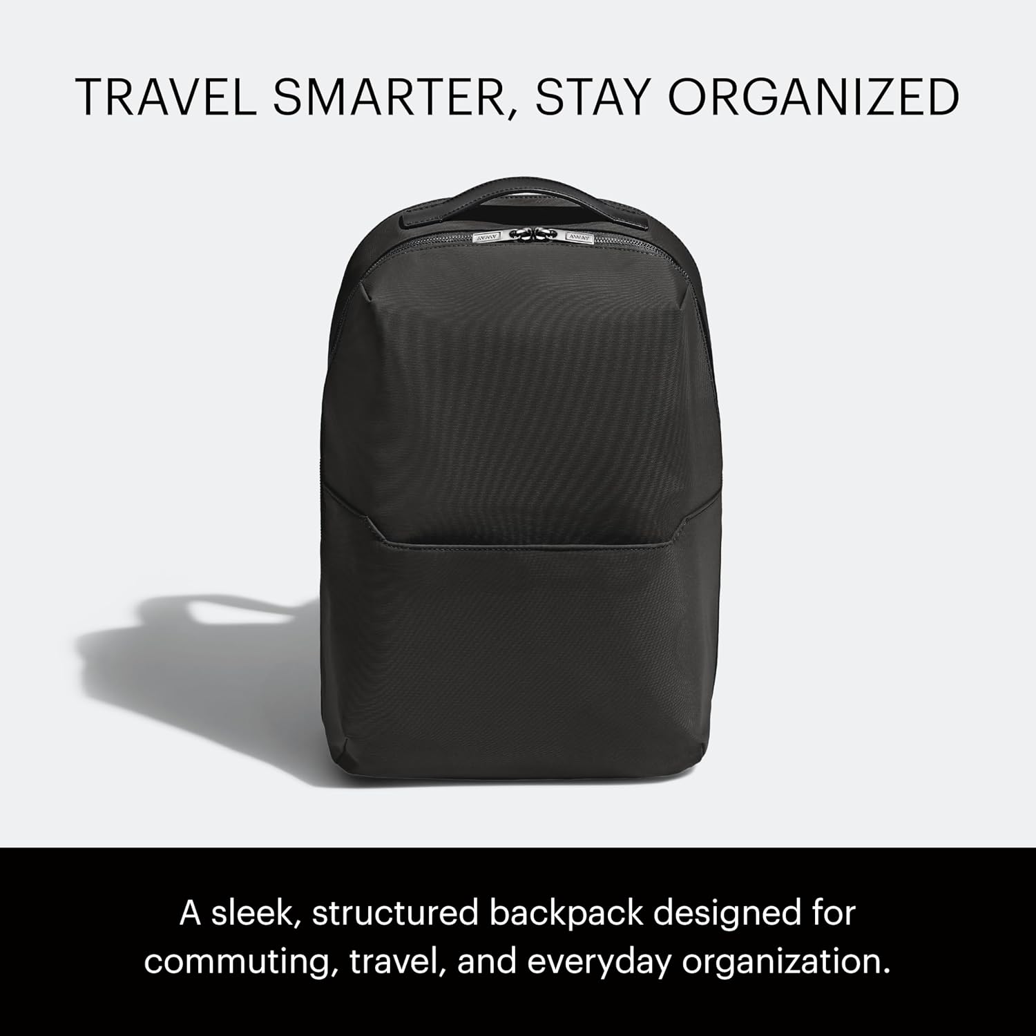 Away The Everywhere Zip Backpack - Personal Item Airline Approved Backpack with 16' Padded Laptop Sleeve, Water Bottle Pocket, Interior and Exterior Pockets - Fits Up to 16-Inch Laptops - Jet Black