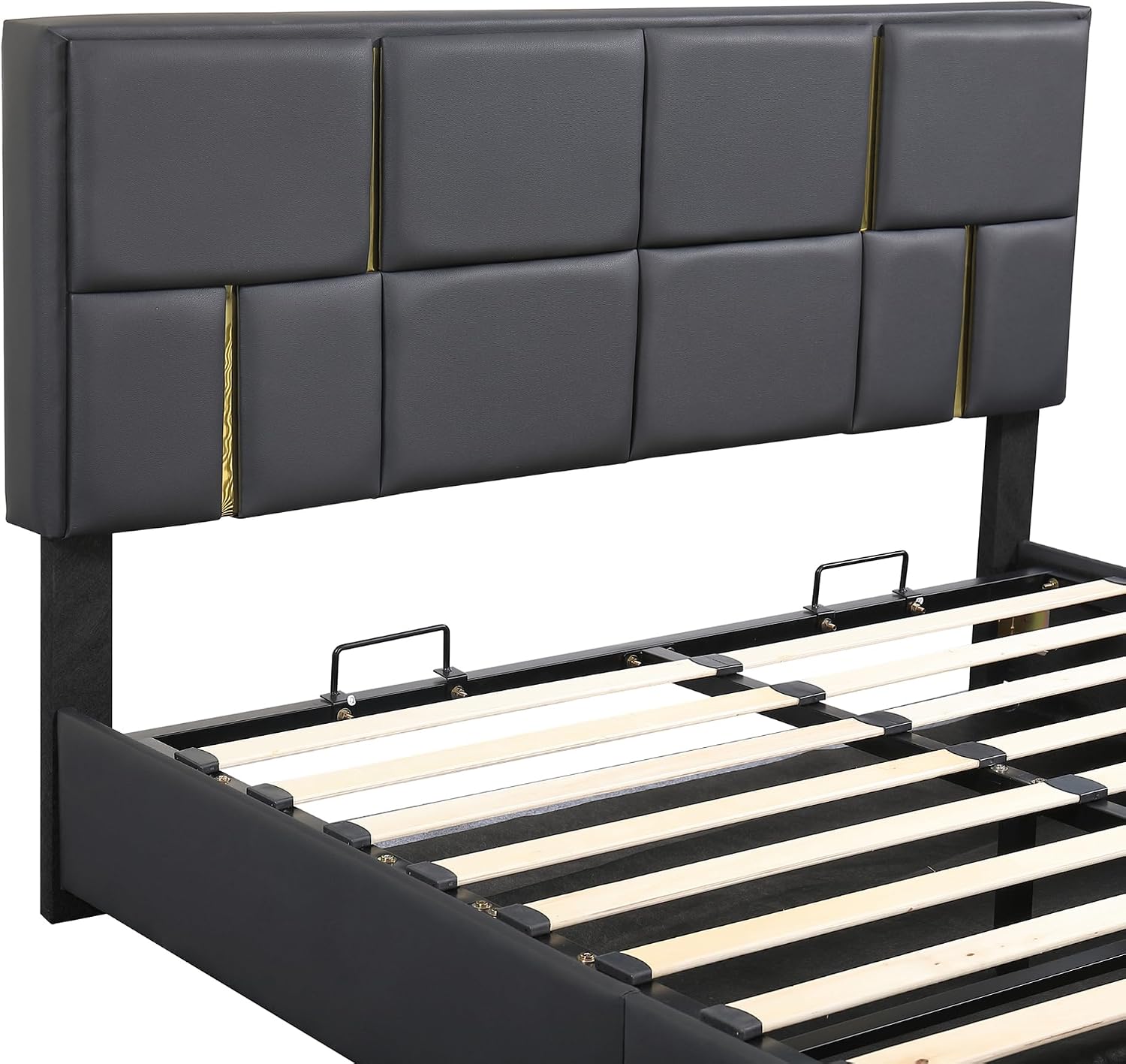 Queen Size Lift Up Storage Bed with Storage Ottoman, Queen Bed Frame with Tufted Headboard/Hydraulic Storage, 2-Pieces Queen Bedroom Sets, Easy Assembly, Pink(Black with Gold,Queen with Bench)