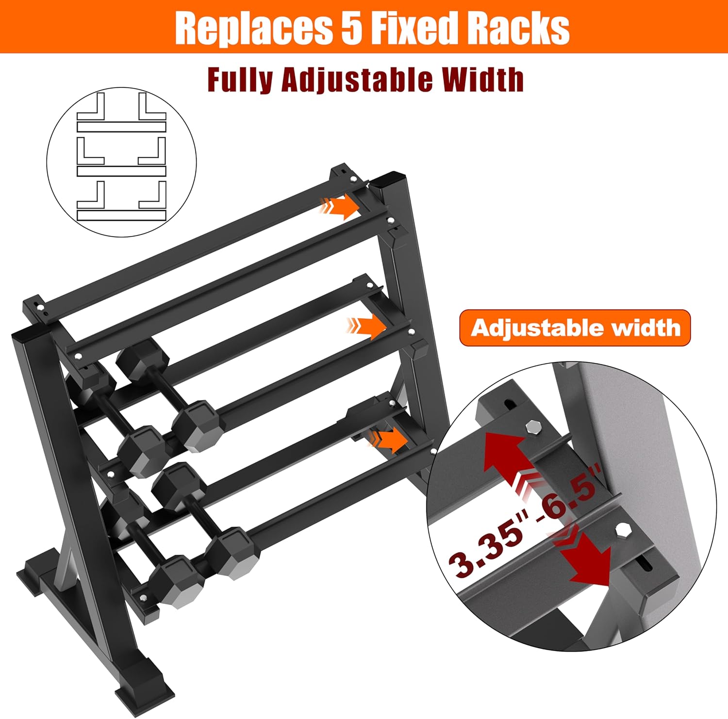 Heavy Duty 3 Tier Dumbbell Rack Stand, 1200LBS Commercial Weight Storage Organizer for Home Gym (Select Frame Type: Kettlebell Flat Tray, All Rails, or Rolling Wheels), Stand Only