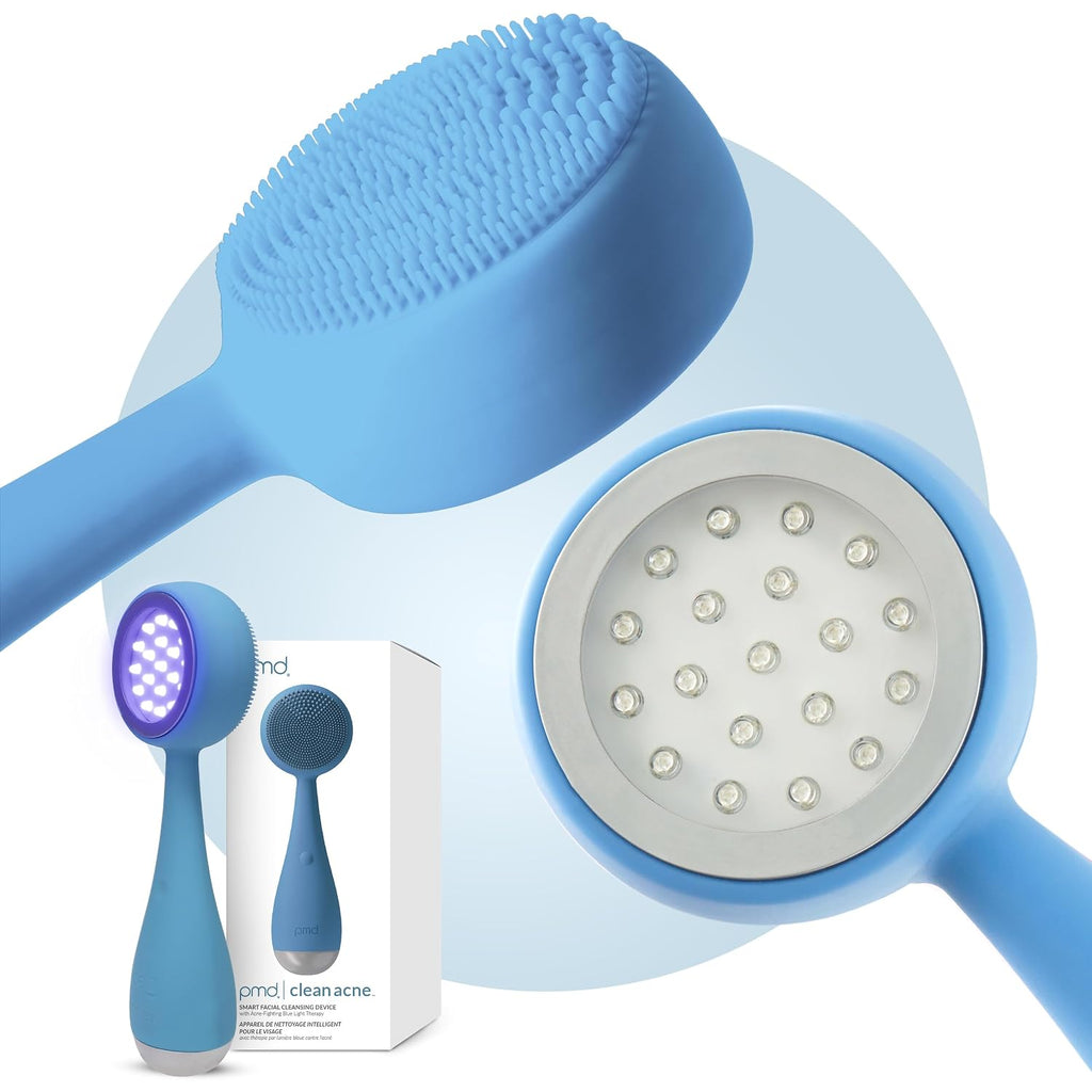 Clean, Acne, and Redvolution - Electric Facial Cleansing Brush, Smart Facial Device with Silicone Brush & Anti-Aging Massager, Red and Blue LED Light