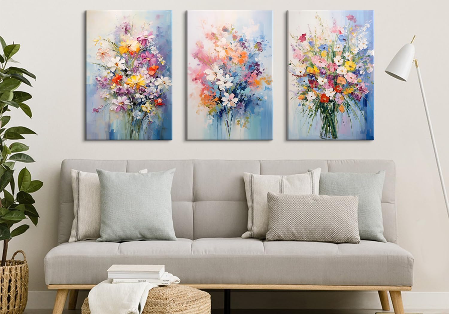 Colorful Flower Pictures Wall Decor Nature Wildflower Canvas Art for Bedroom Abstract Botanical Floral Oil Painting Prints Artwork Daisy Poppy Bouquet Poster Living Room Home Decorations 20x30' 3 Pcs