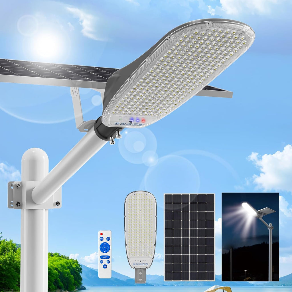ENTELECHY Solar Street Light Outdoor, 40000LM 40000mAh Commercial Solar Flood Light with Motion Sensor, IP67 Waterproof Dusk to Dawn Security Light for Yard, Driveway, Basketball Court,Parking Lot