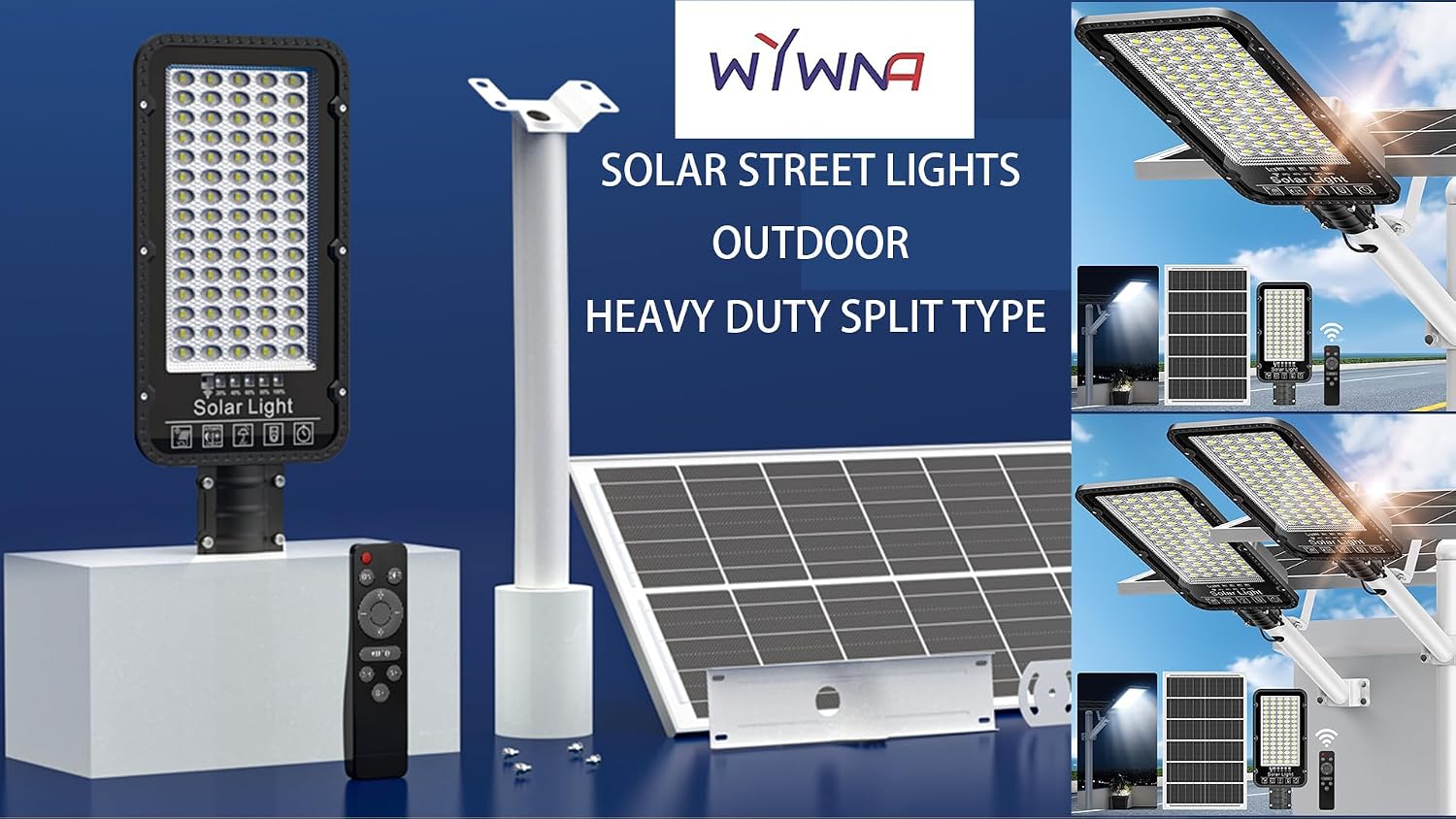 12000W Solar Street Lights Outdoor - 6500K Solar Parking Lot Lights Commercial Dusk to Dawn, Heavy Duty Split Type Solar Street Light with Remote Control, Street Lights Solar Powered for Yard (2Pack)