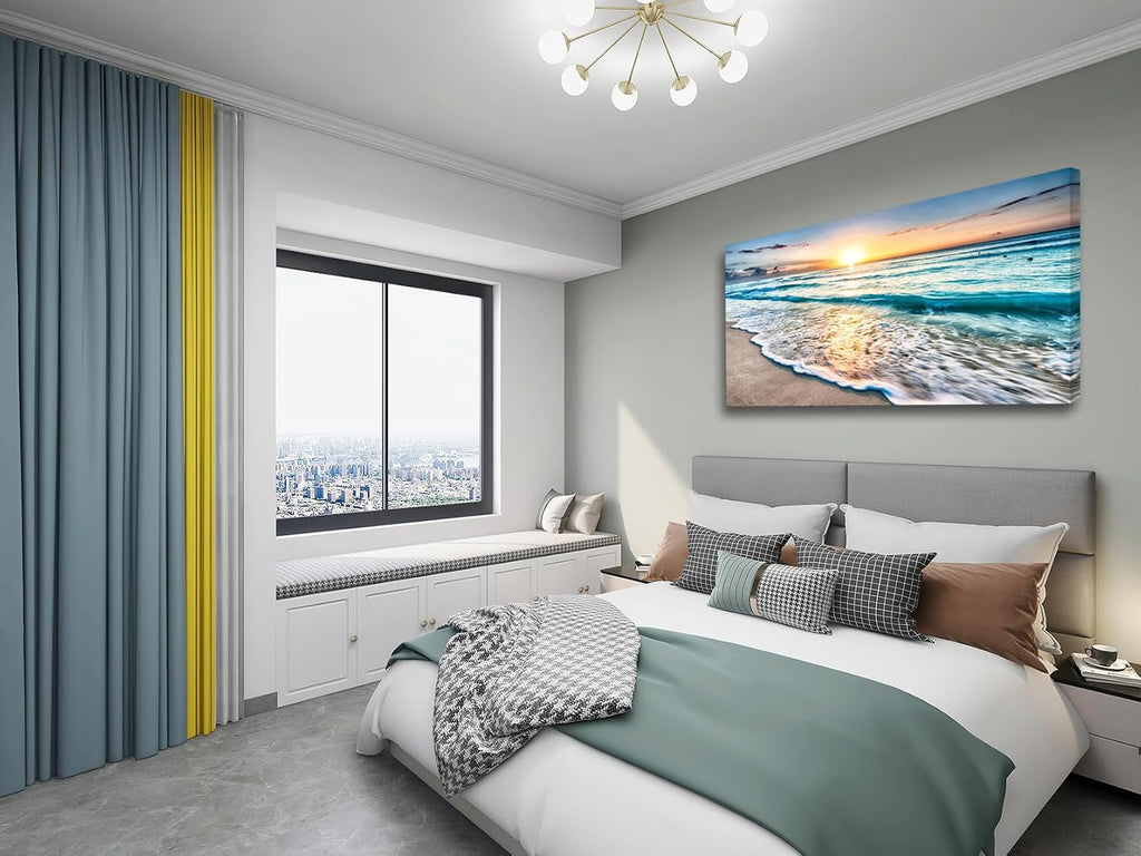 Baisuart S02275 Canvas Prints Wall Art Beach Sunset Ocean Waves Nature Pictures Stretched Pictures to Photo Paintings on Canvas for Home Office Decorations Wall Décor XXLarge 30x60inch