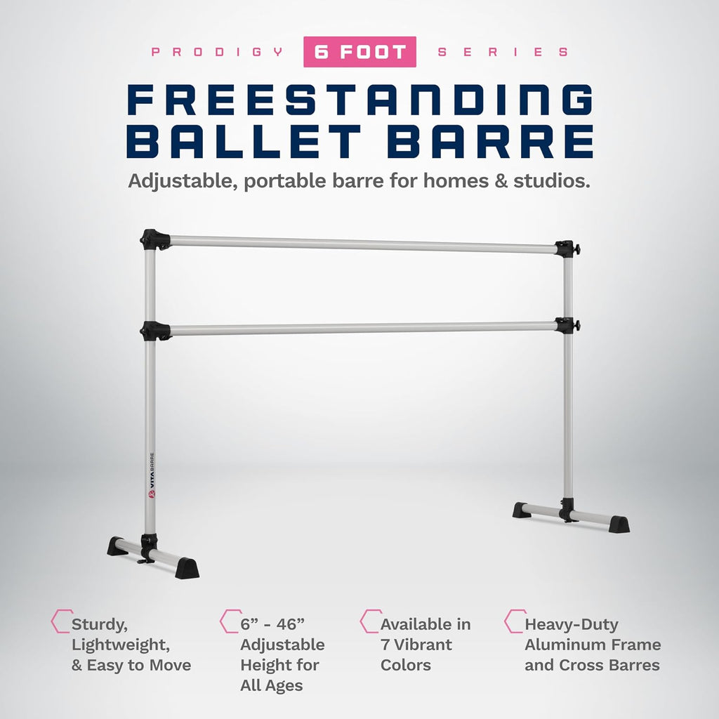 VITA Barre Portable Freestanding Double Ballet Barre, Prodigy, Aluminum | Adjustable Height, USA Made, Home or Gym Exercise Equipment for Kids & Adults | Dance, Fitness, Pilates
