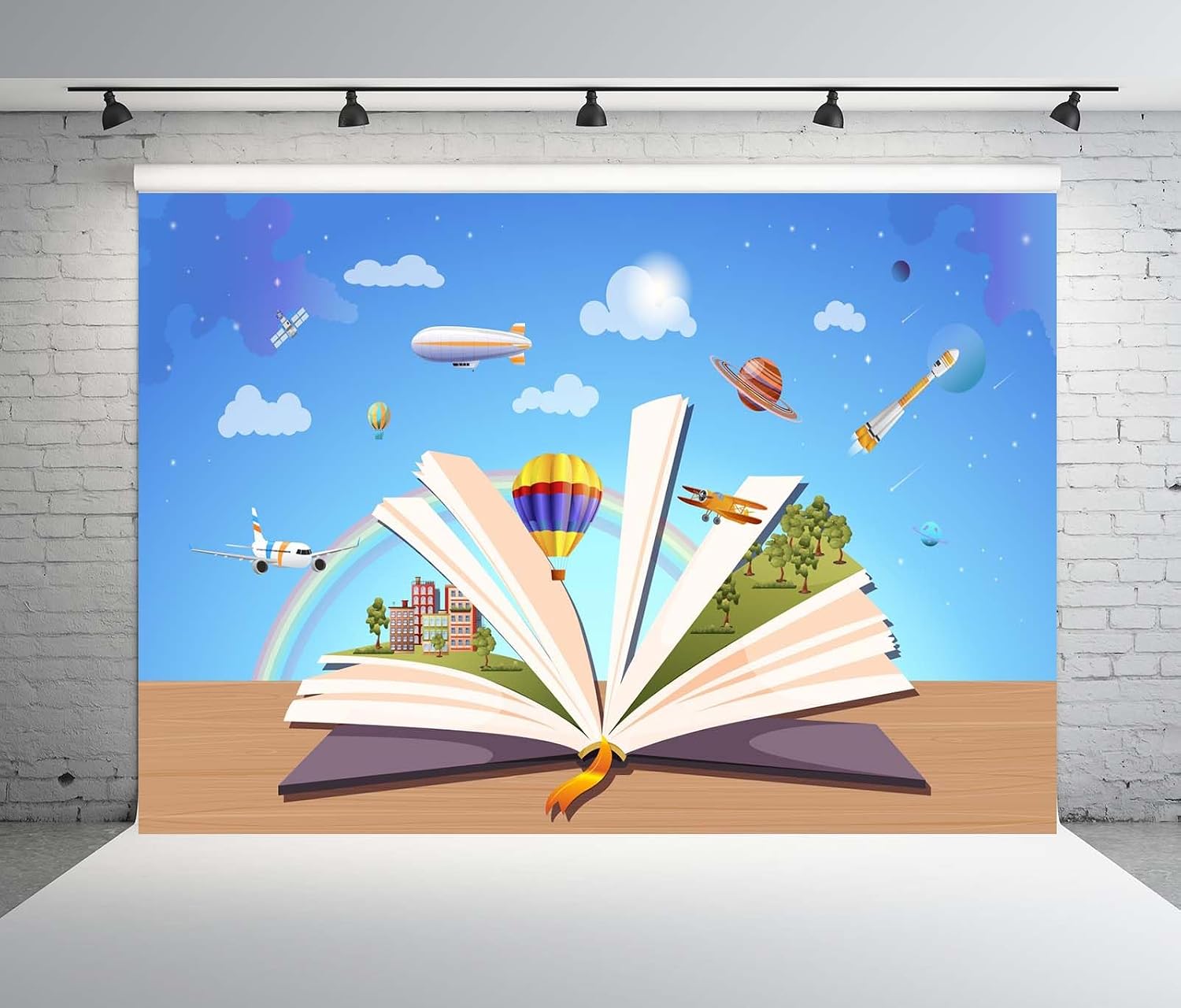 20x10ft Fabric Open Book World Inside Backdrop Reading Theme Backdrop World Book Day Magic in Literature Concept Background for Kids Students Classroom Decorations Library Banner Photo Props