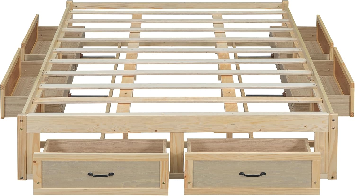 Queen Size Wooden Platform Bed with 6 Storage Drawers, No Box Spring Needed (Antique Natural, Queen)