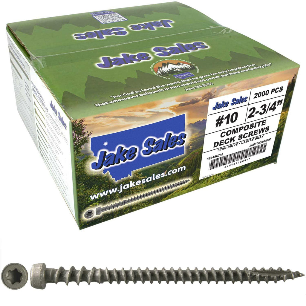 Jake Sales #10 x 2-3/4' Castle Gray Colored Composite Decking Wood Screw with Torx/Star Drive Head - Decking Exterior Coated - AQC Lumber Compatible Full Box ~ Screws