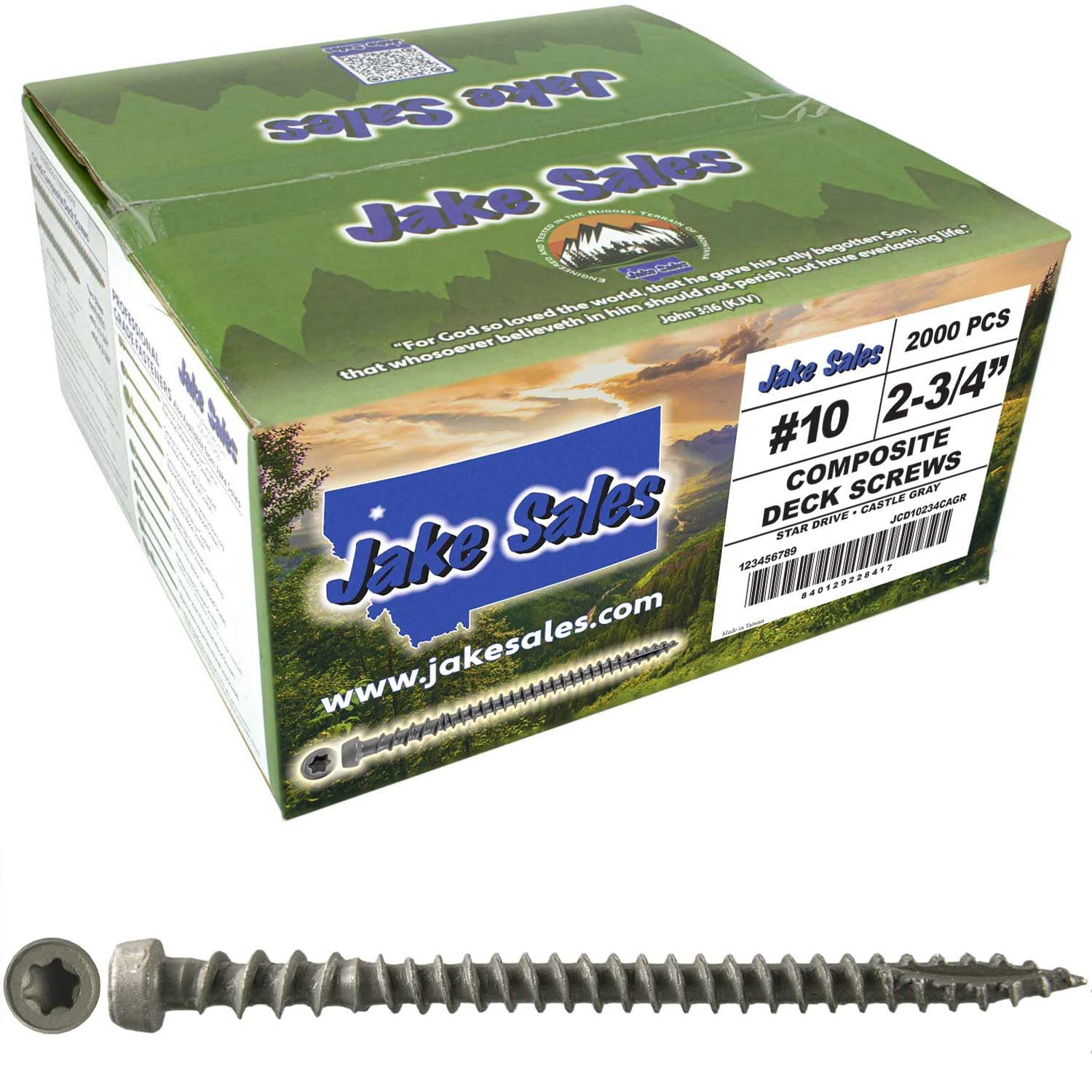 Jake Sales #10 x 2-3/4' Castle Gray Colored Composite Decking Wood Screw with Torx/Star Drive Head - Decking Exterior Coated - AQC Lumber Compatible Full Box ~ Screws