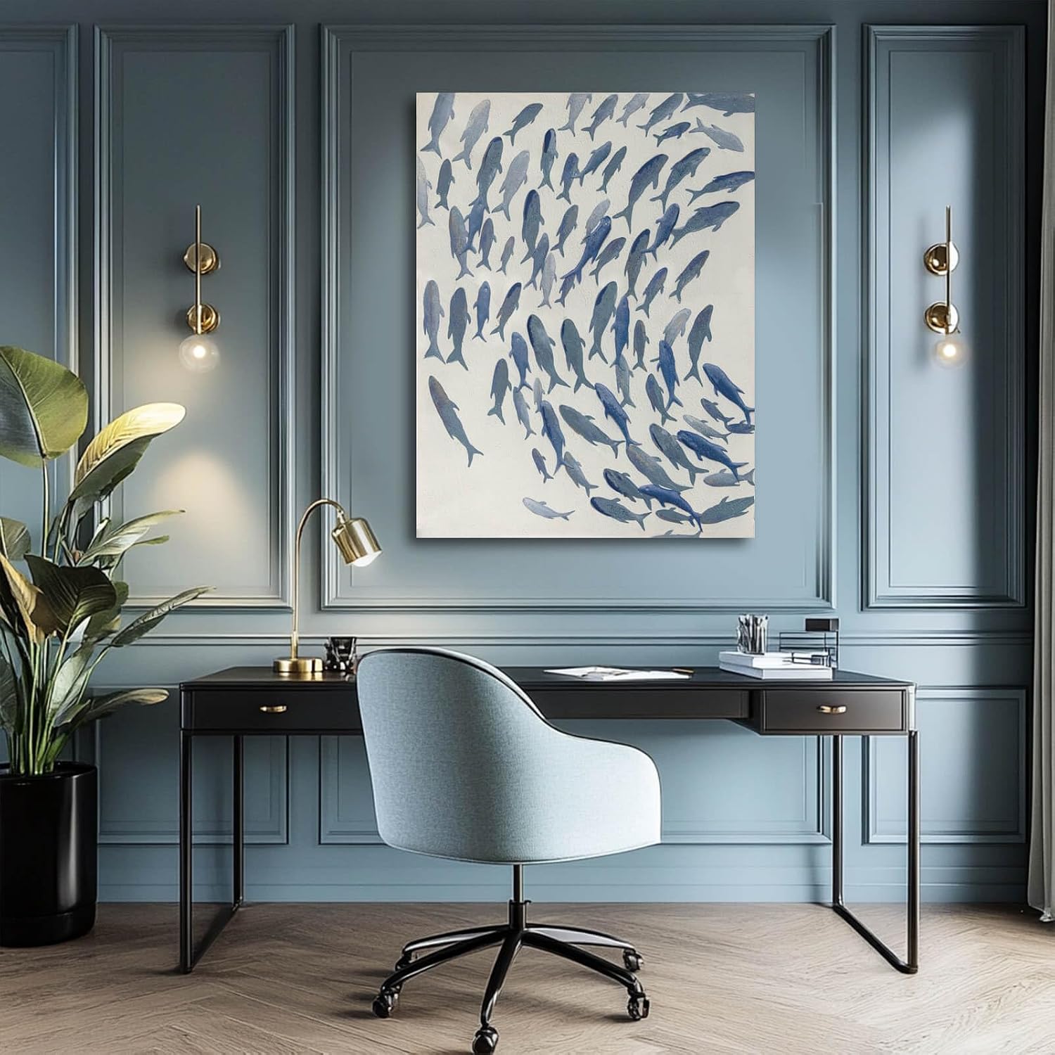CHUDANHAO Blue and White Wall Decor Animal Decorative Paintings Fish Canvas Wall Art 30'x40' Office Decorations Artwork for Bedroom