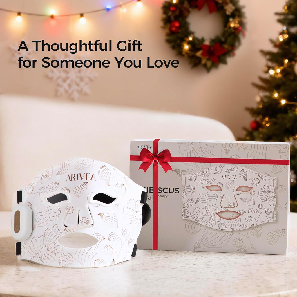 ARIVEA Red Light Therapy Mask for Face – Infrared Wireless LED Face Mask with 3 Modes, Portable Cordless Anti-Aging Light Therapy for Wrinkle Reduction, Acne Care & At-Home Skin (White)