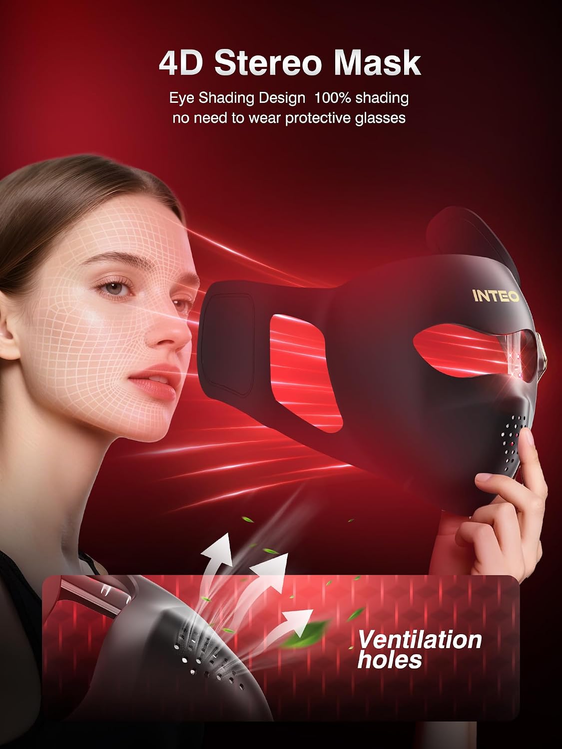 4D Wireless Red Light Therapy for Face, 328 LEDs 4 Modes LED Face Mask for Youthful Skin, 4000mAh 4Hours Rechargeable Smart Remote, Eye Protection, Skincare Wrinkles, Fine Lines, Dark Spots for Women