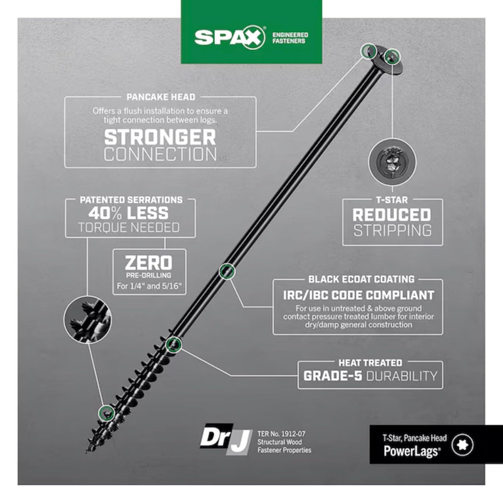 5/16' x 4' Powerlags Interior Pancake Head Structural Wood Lag Screws (250 pcs) T40 T-Star Heavy Duty