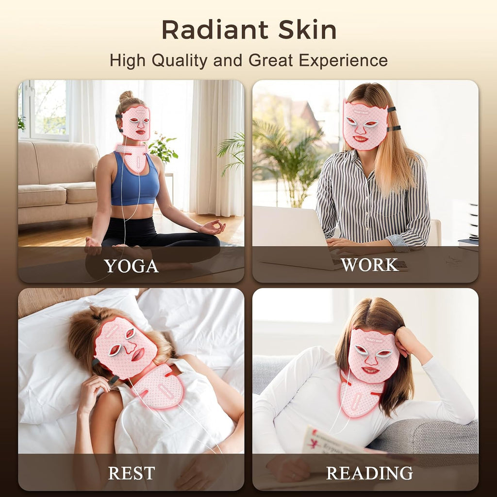FDA-Cleared Red Light Therapy for Face & Neck, Rechargeable 7-in-1 LED with 850nm & 660nm NIR, Hands-Free Silicone for Anti-Aging, Wrinkle Reduction & Sensitive Skin During Yoga or Work