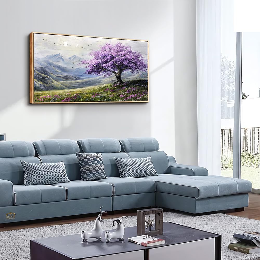 ZUITINGHUA Large Wood Framed Canvas Wall Art For Living Room Wall Decor For Bedroom Office Decorations Purple Tree Wall Paintings Abstract Scenery Pictures Artwork Aesthetic Family Mural 30x60 In