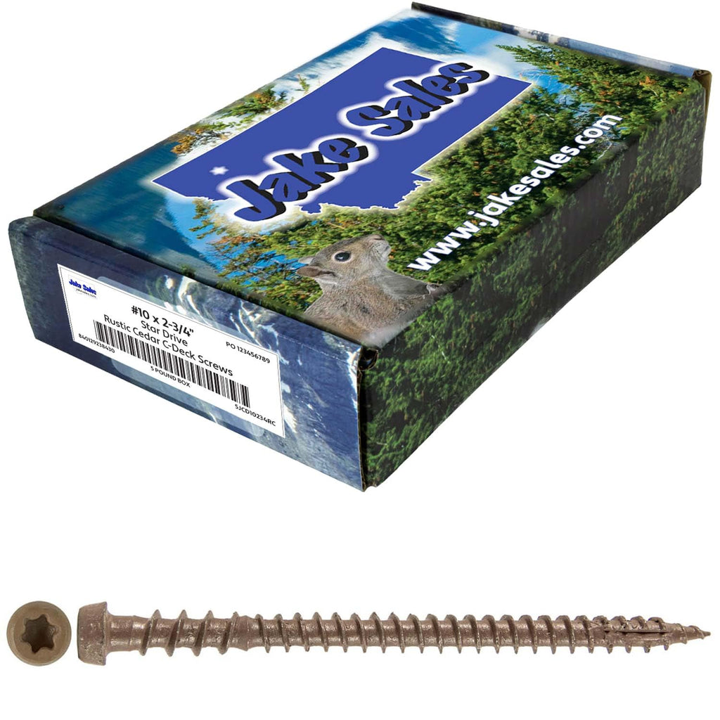 10 x 2-3/4' Rustic Cedar Composite Decking Wood Screw Torx/Star Drive Head - Exterior Coated - AQC Lumber Compatible - Case Qty 3.150 Screws