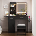 ERLEJIA Vanity Desk with Mirror and Lights & Extral Foldable Desk, 35.43' & 43.3' Makeup Vanity Table with Stool and Plug Outlet, 5 Drawers and Open Shelves Dressing Table for Bedroom,Black